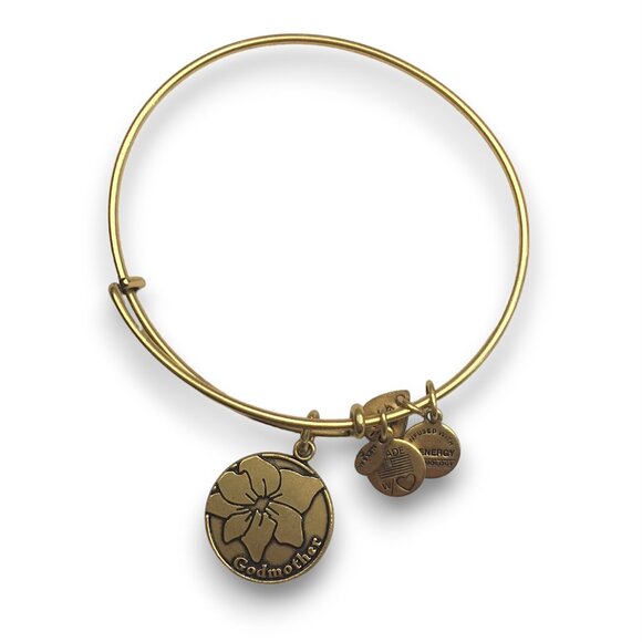 Alex and Ani Floral Flower Godmother Charm Gold Tone Adjustable Bangle Bracelet - Picture 5 of 5